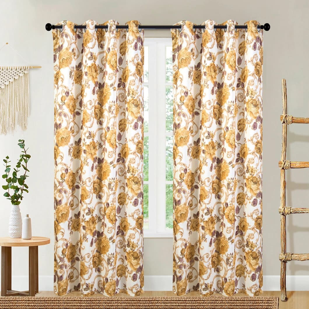Curtain Club Metallic Printed Blackout Grommet Curtains 52x84 Gold (1 Pair)
