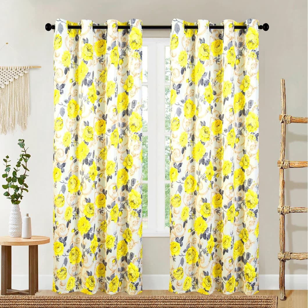 Curtain Club Metallic Printed Blackout Grommet Curtains 52x84 Yellow(1 Pair)