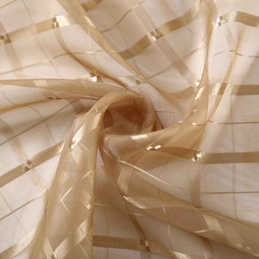 Plaid Voile Rod Pocket Sheer Curtains 52x84 Taupe (4 Panels)