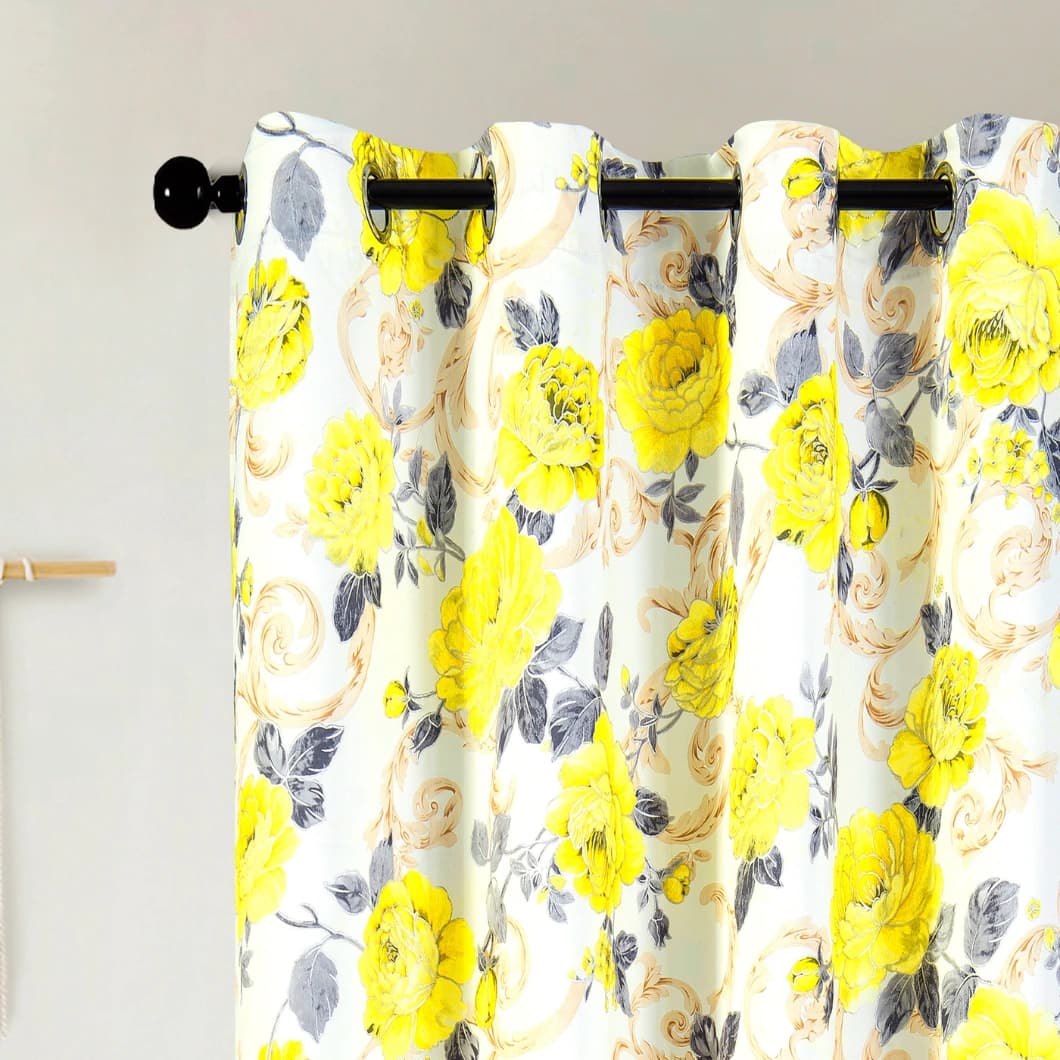 Curtain Club Metallic Printed Blackout Grommet Curtains 52x84 Yellow(1 Pair)