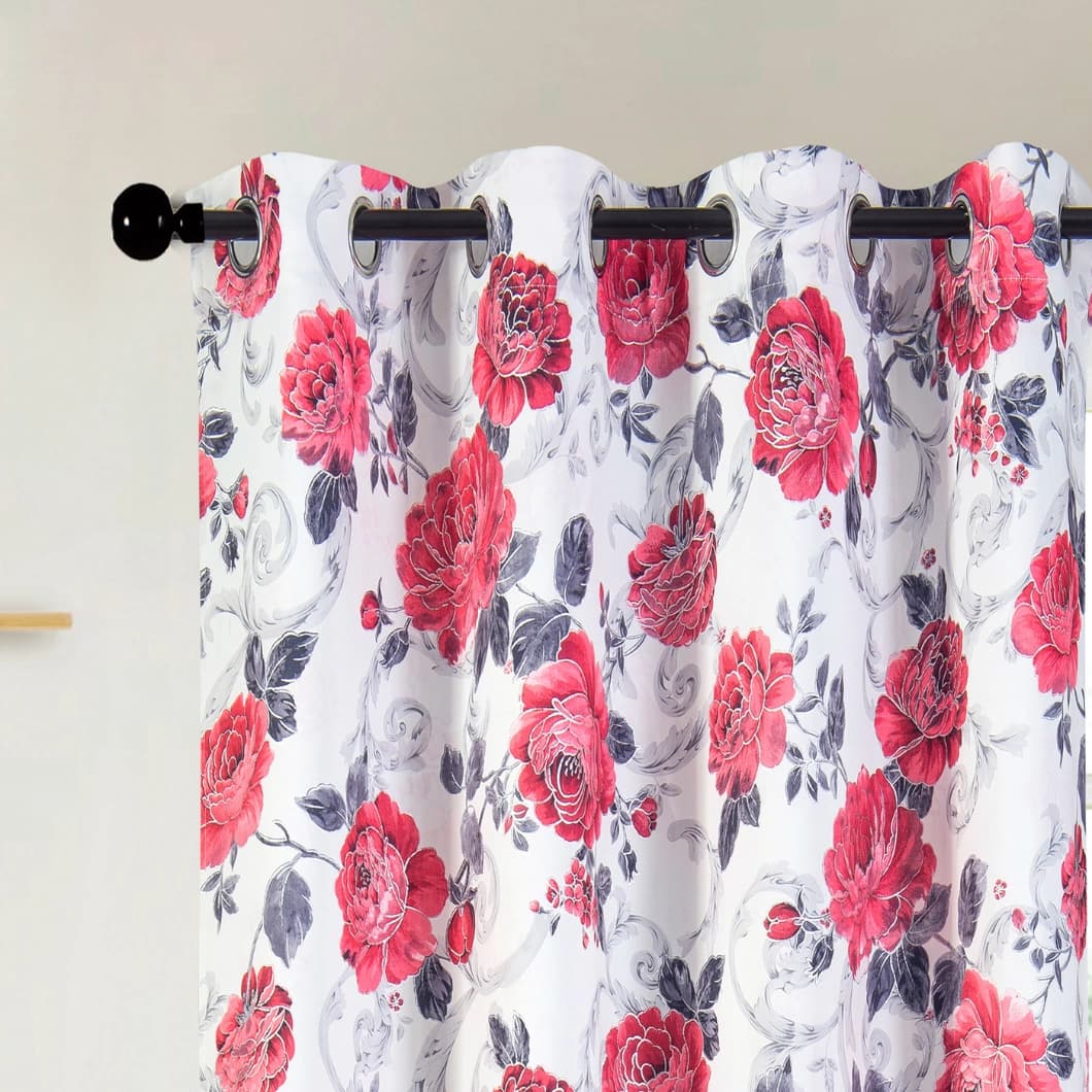 Curtain Club Metallic Printed Blackout Grommet Curtains 52x84 Red (1 Pair)