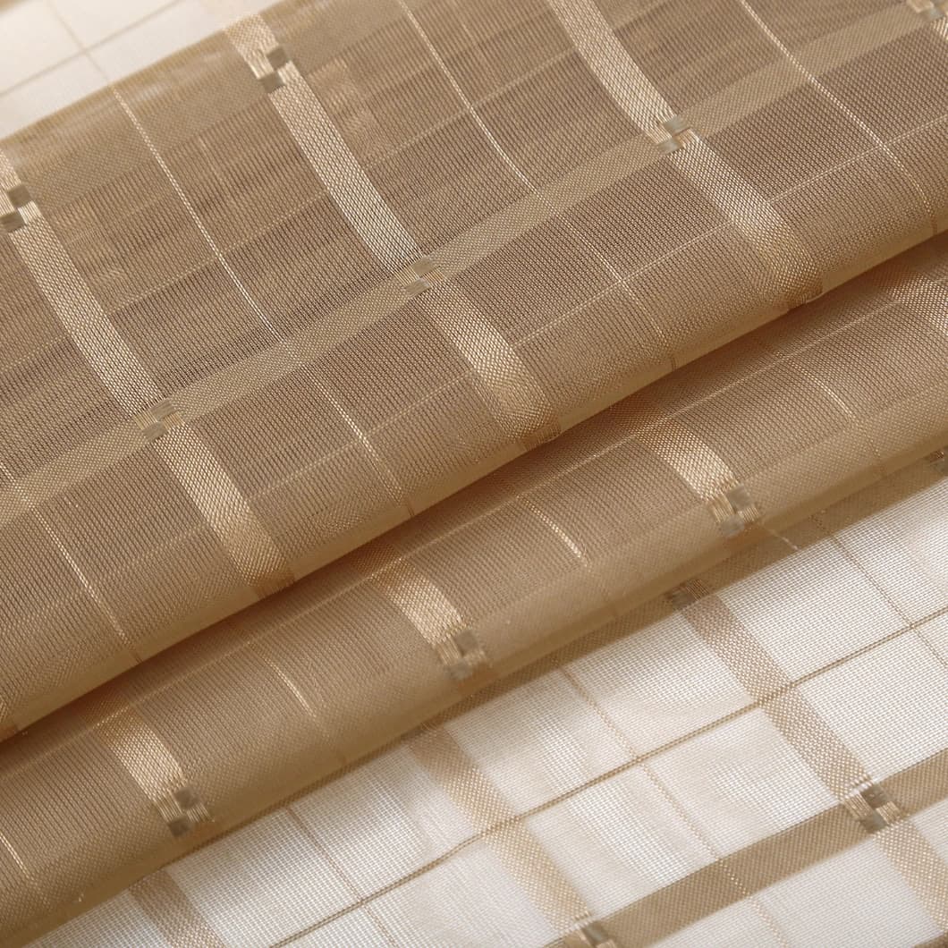 Plaid Voile Rod Pocket Sheer Curtains 52x84 Taupe (4 Panels)
