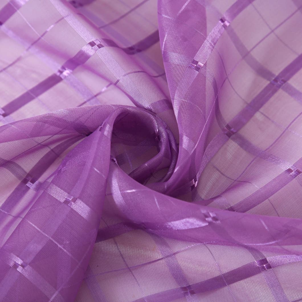 Plaid Voile Sheer Rod Pocket Curtains 52x84 Purple (4 Panels)