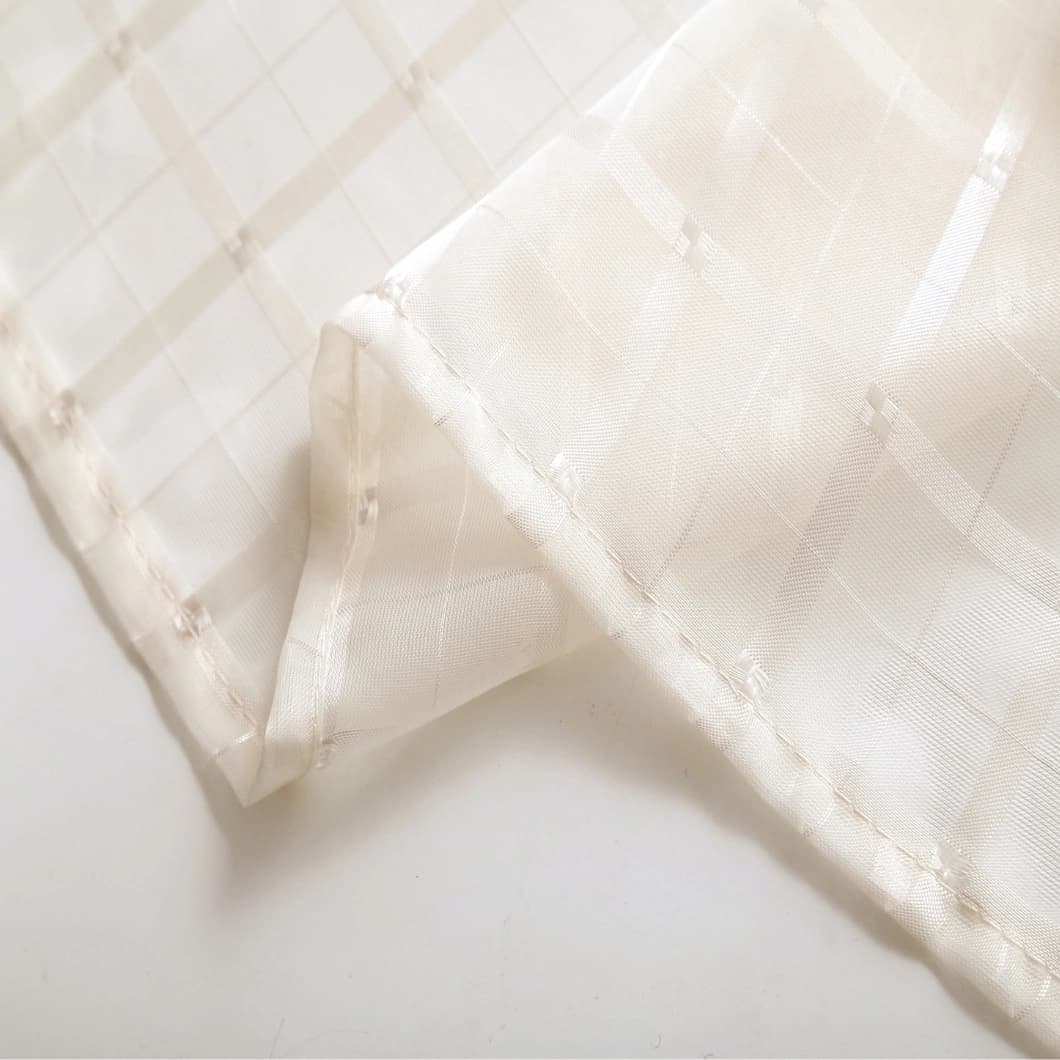Plaid Voile Sheer Grommet Curtains 52x84 Champagne Beige (4 Panels)