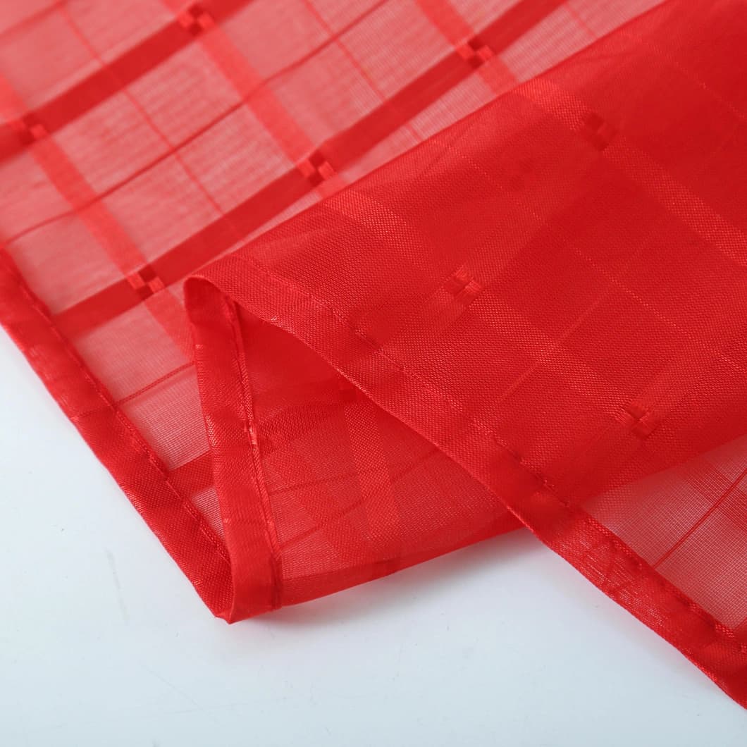 Plaid Voile Rod Pocket Sheer Curtains 52x84 Red (4 Panels)