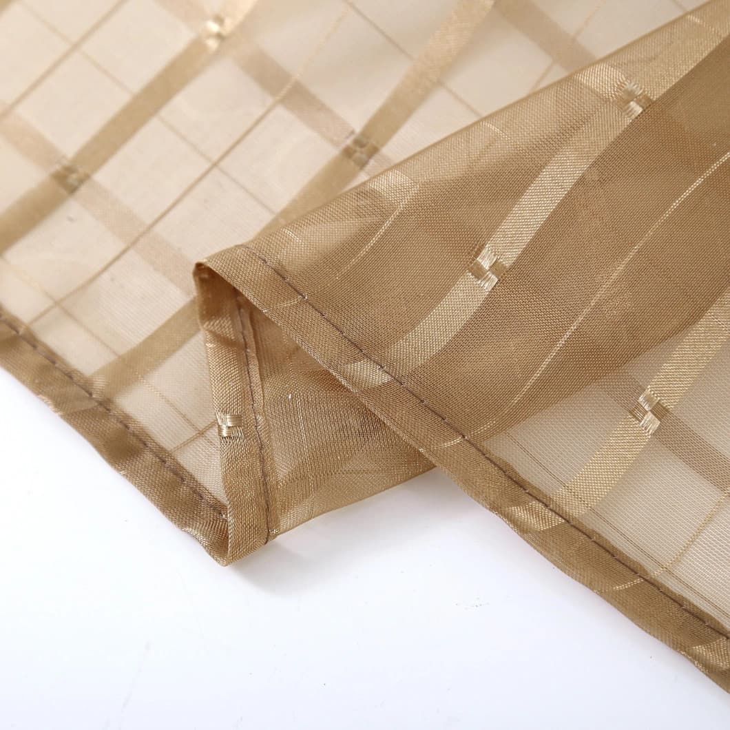 Plaid Voile Rod Pocket Sheer Curtains 52x84 Taupe (4 Panels)