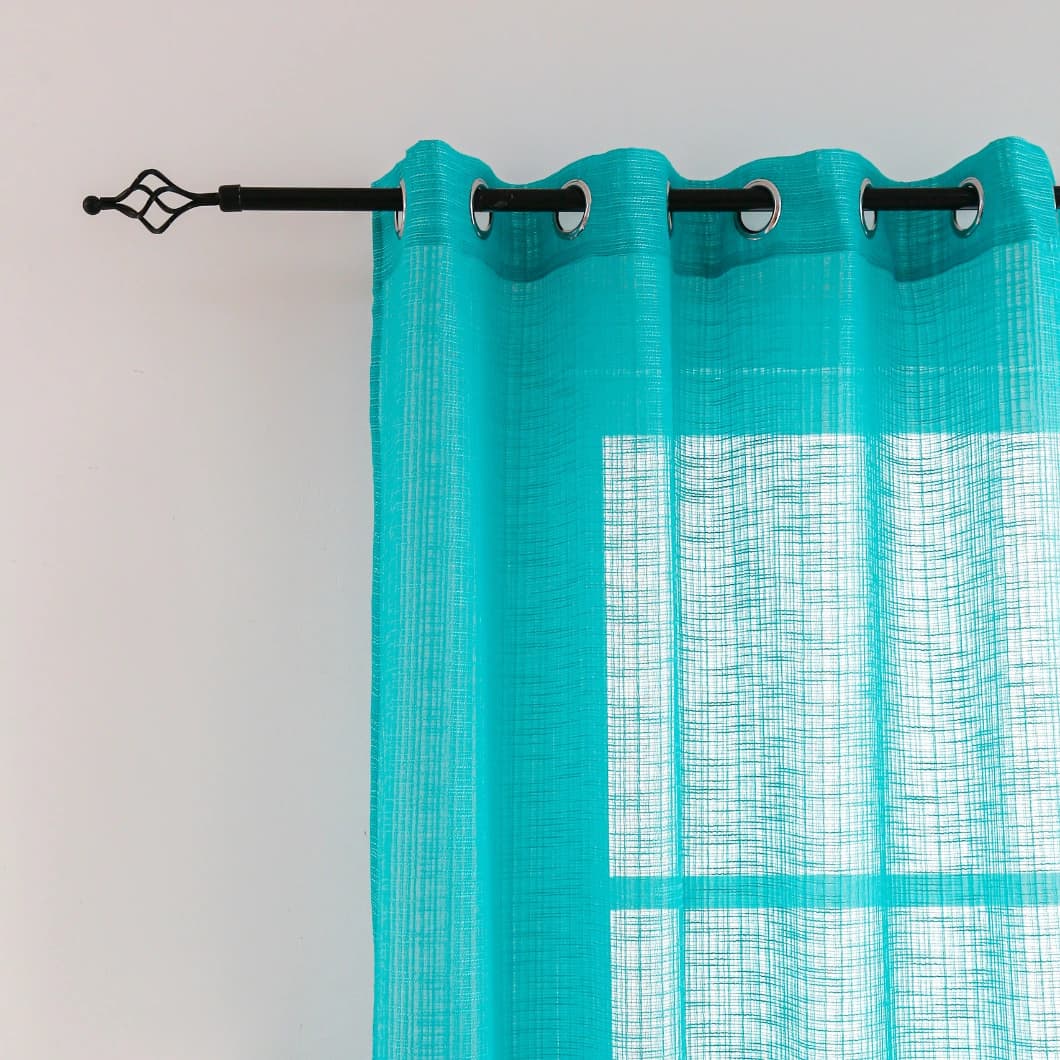 Bohemian Bamboo Gauze Semi Sheer Curtains 52x95 Grommet Turquoise (1 pair)