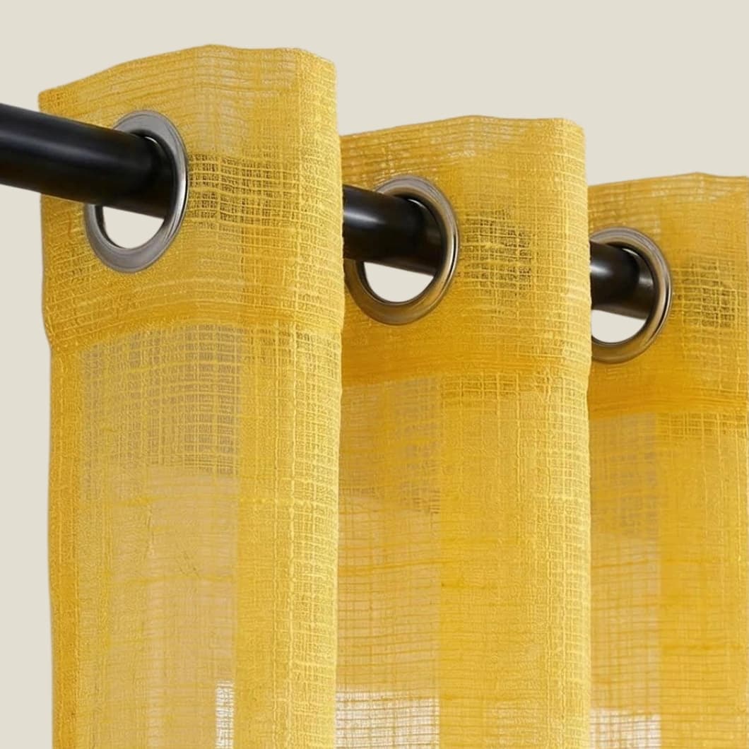 Bohemian Bamboo Gauze Semi Sheer Curtains 52x63 Grommet Yellow (1 pair)