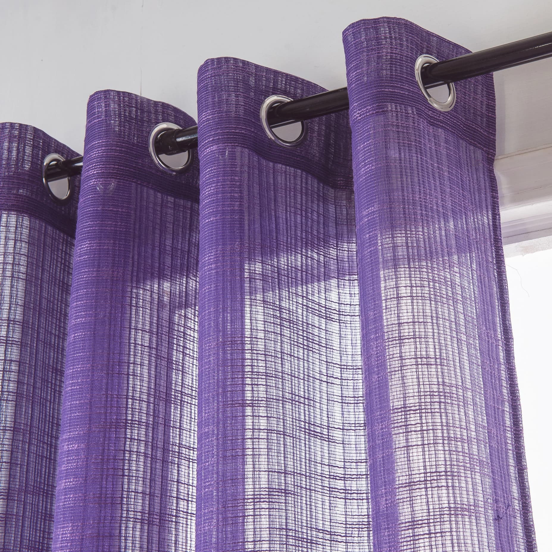 Bohemian Bamboo Gauze Semi Sheer Curtains 52x95 Grommet Violet (1 pair)