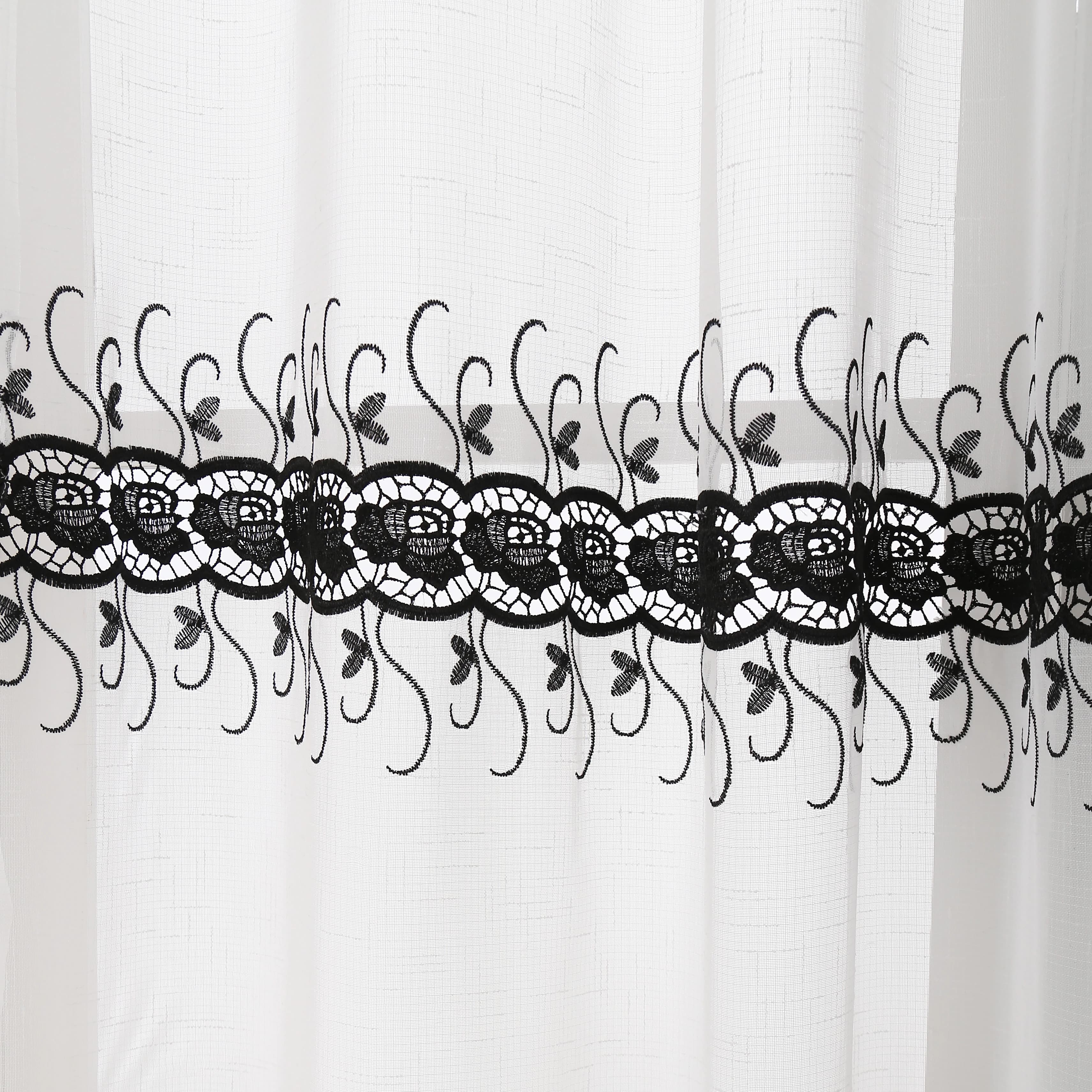 Macrame Embroidery Bohemian Faux Linen Kitchen Curtains 52x60 Grommet Black (1 pair)