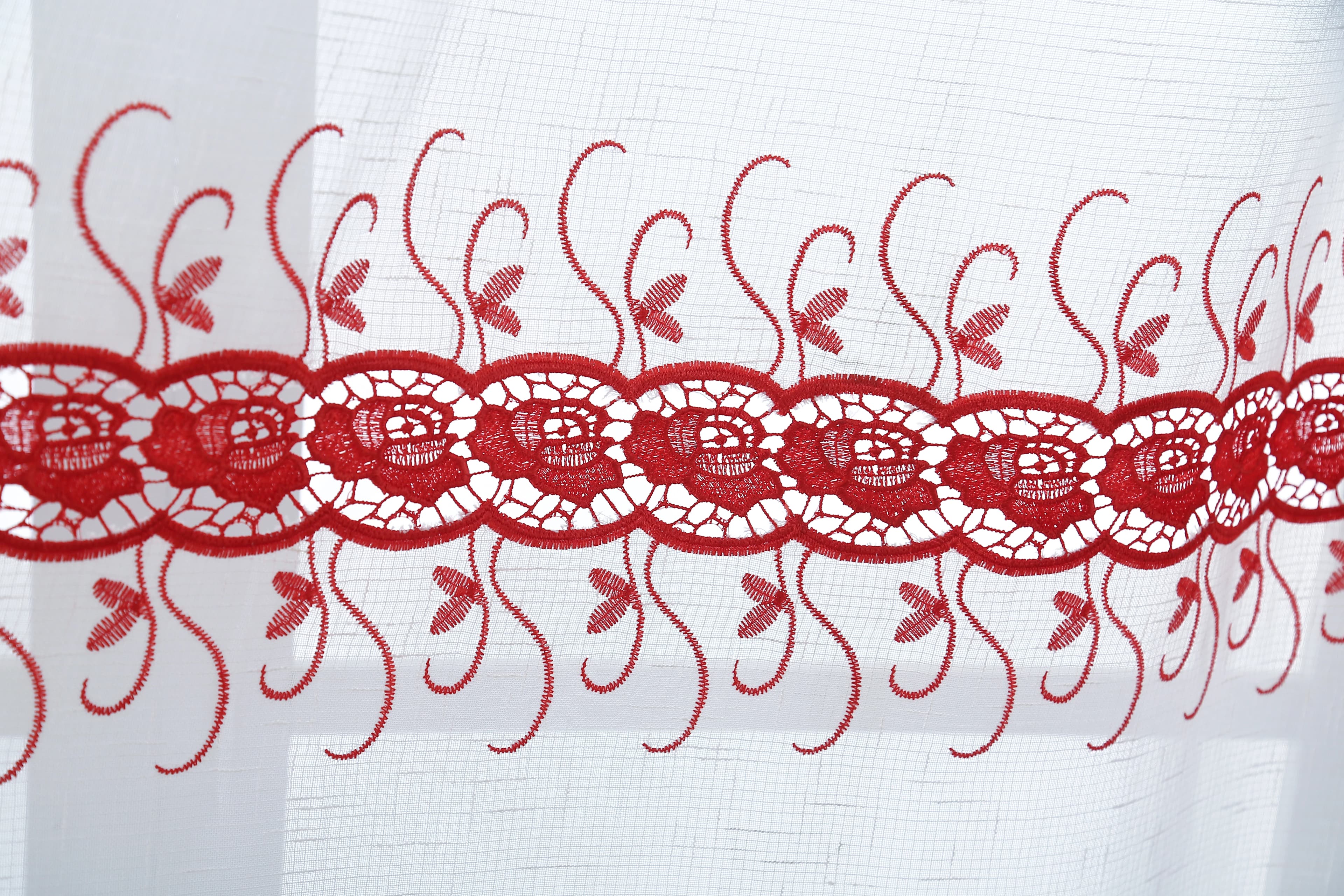 Macrame Embroidery Bohemian Faux Linen Kitchen Curtains 52x60 Grommet Red (1 pair)