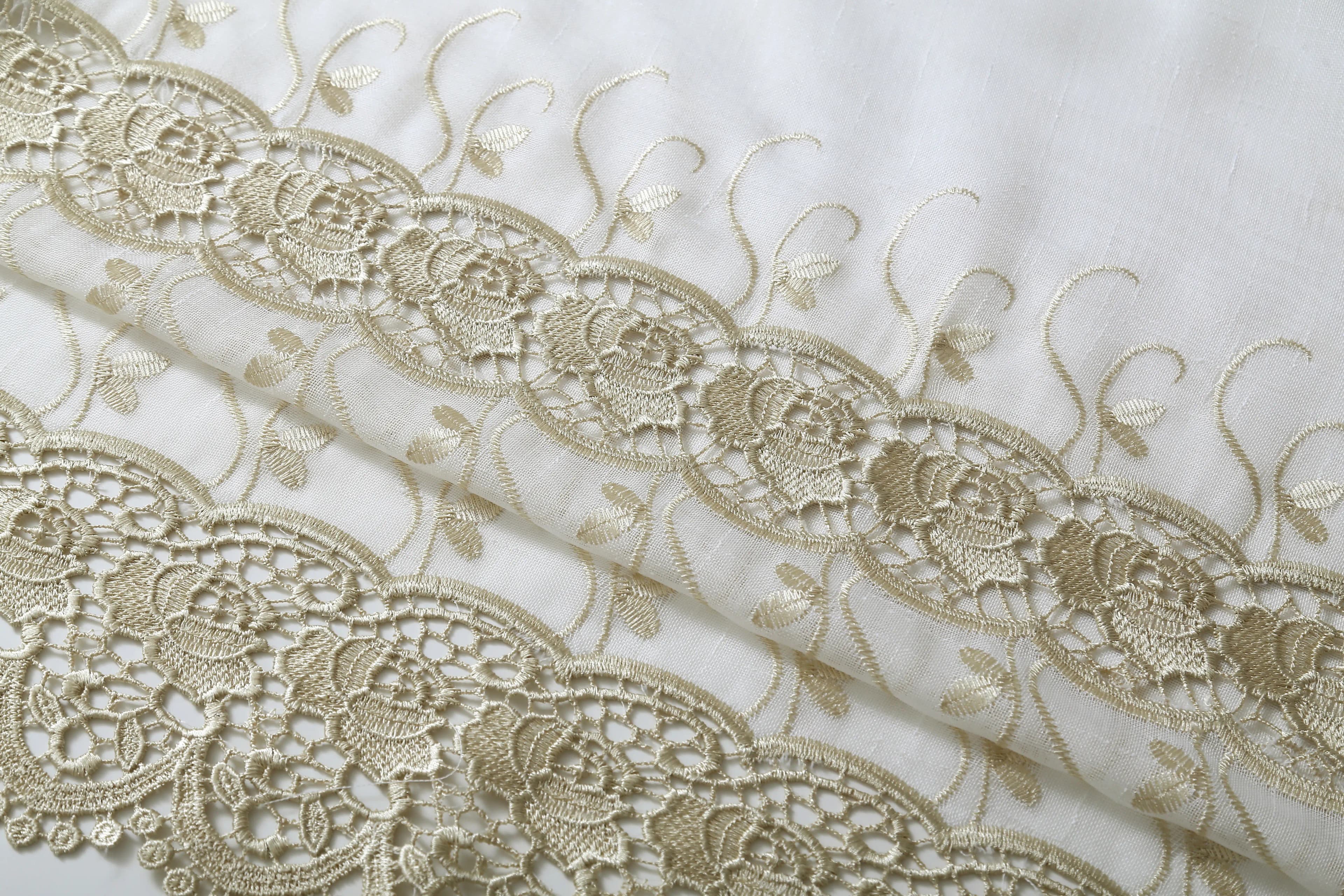 Macrame Embroidery Bohemian Faux Linen Kitchen Curtains 52x60 Grommet Gold (1 pair)