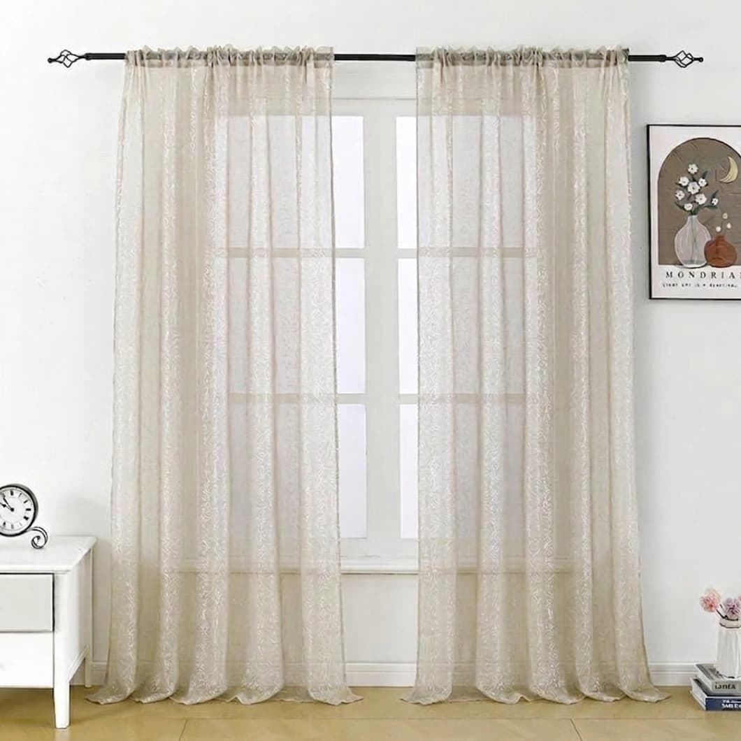 Curtain Club Sheer Rod Pocket Chiffon Curtains 52x95 Beige (4 Panels)